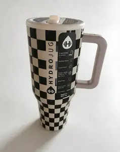 HydroJug 40oz Checkerboard Tumbler Easter Edition Insulated Leakproof Travel Mug with 24 Hour Cold Retention & Cup Holder Friendly Design - Drinkware, Flasks
