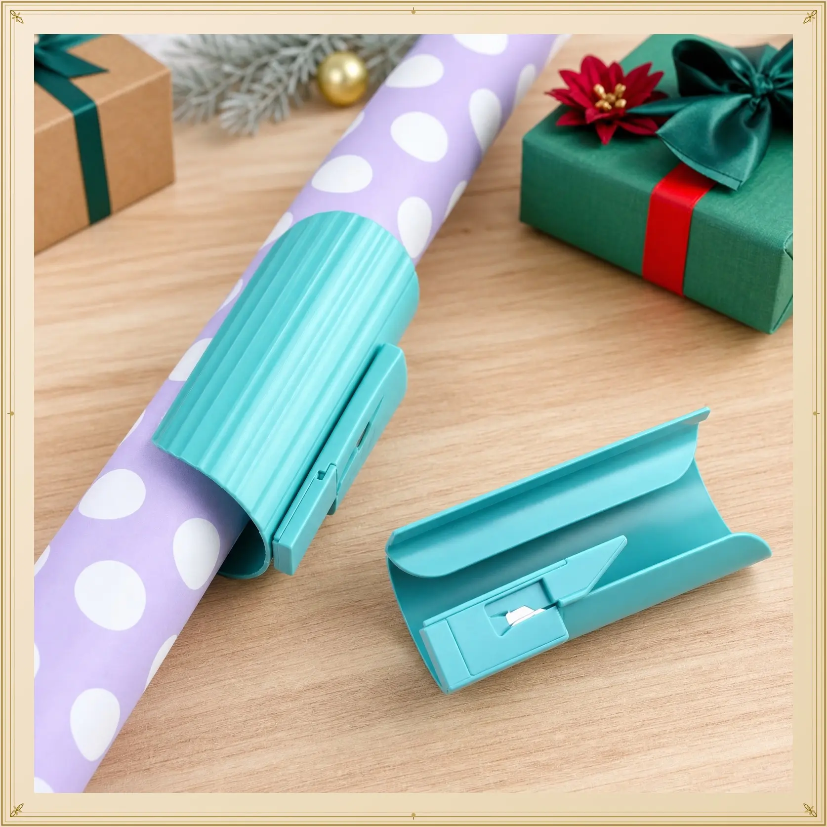 Effortlessly Wrap Your Holiday Gifts with this Christmas Wrapping Paper Cutter Tool Set - Includes 2 Replacement Blades and Slider, Ideal for Crafting and Birthday Wrap Rolls