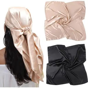 35" Large Satin Square Head Scarf - 2Pcs Silk Like Floral Head Scarves Square Satin Hair Scarf Bandanas for Women