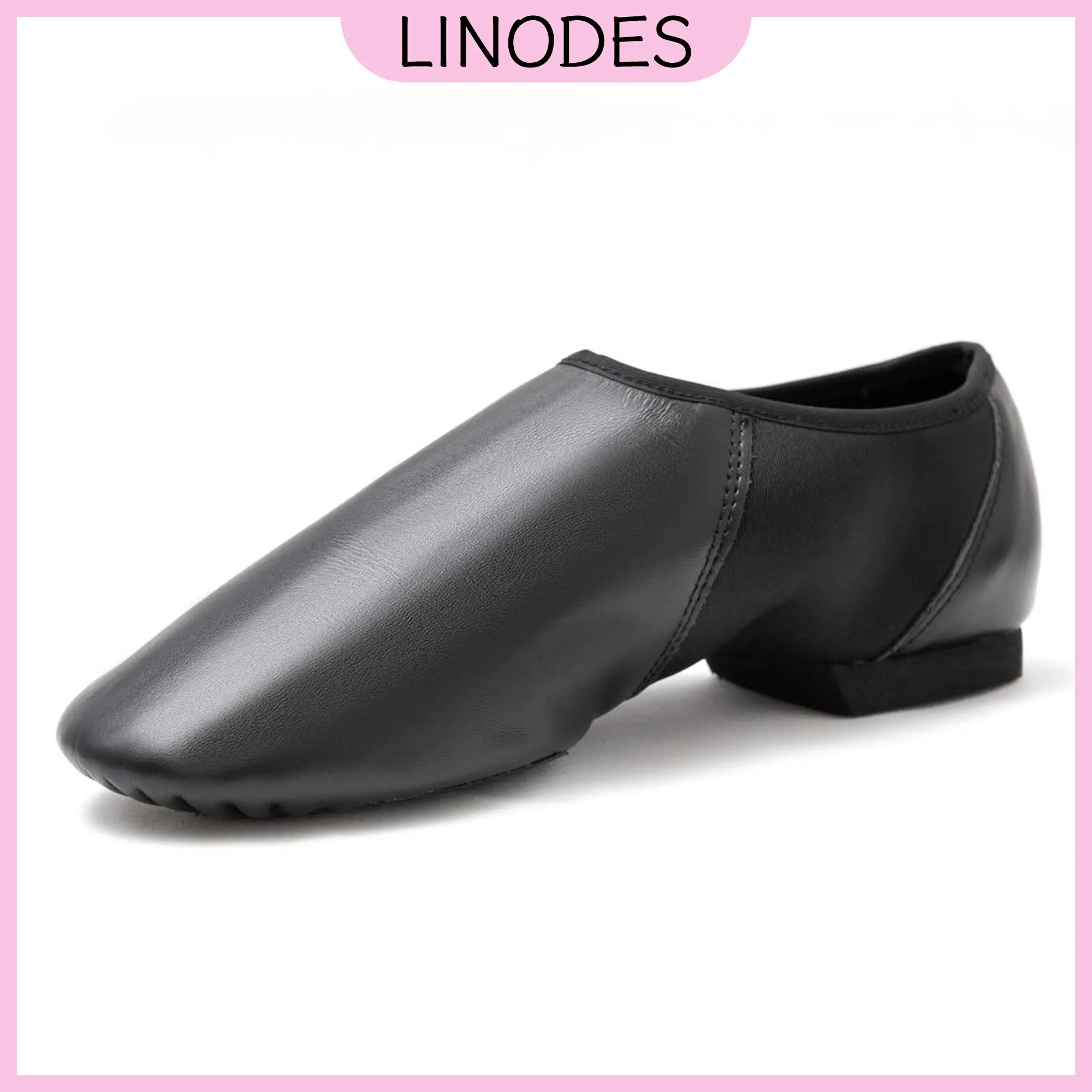 Linodes Unisex PU Leather Upper Slip-on Jazz & Gymnastics Shoes with Circle Elastic for Dance