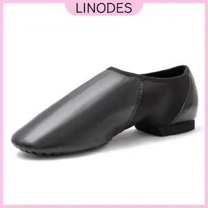 Linodes Unisex PU Leather Upper Slip-on Jazz Shoe with Circle Elastic for Women and Men's Dance Shoes