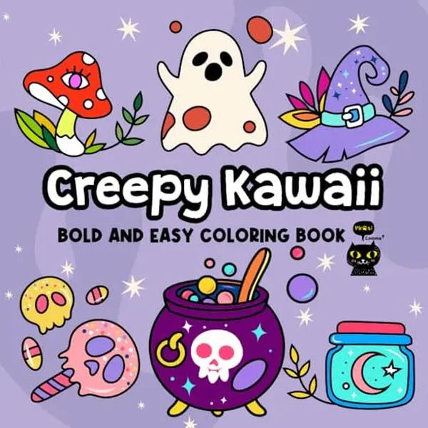 Creepy Kawaii Bold and Easy Coloring Book: Cute Horror Spooky Things Coloring Pages for Adults and Kids (Bold and Easy Relaxing Coloring Book)