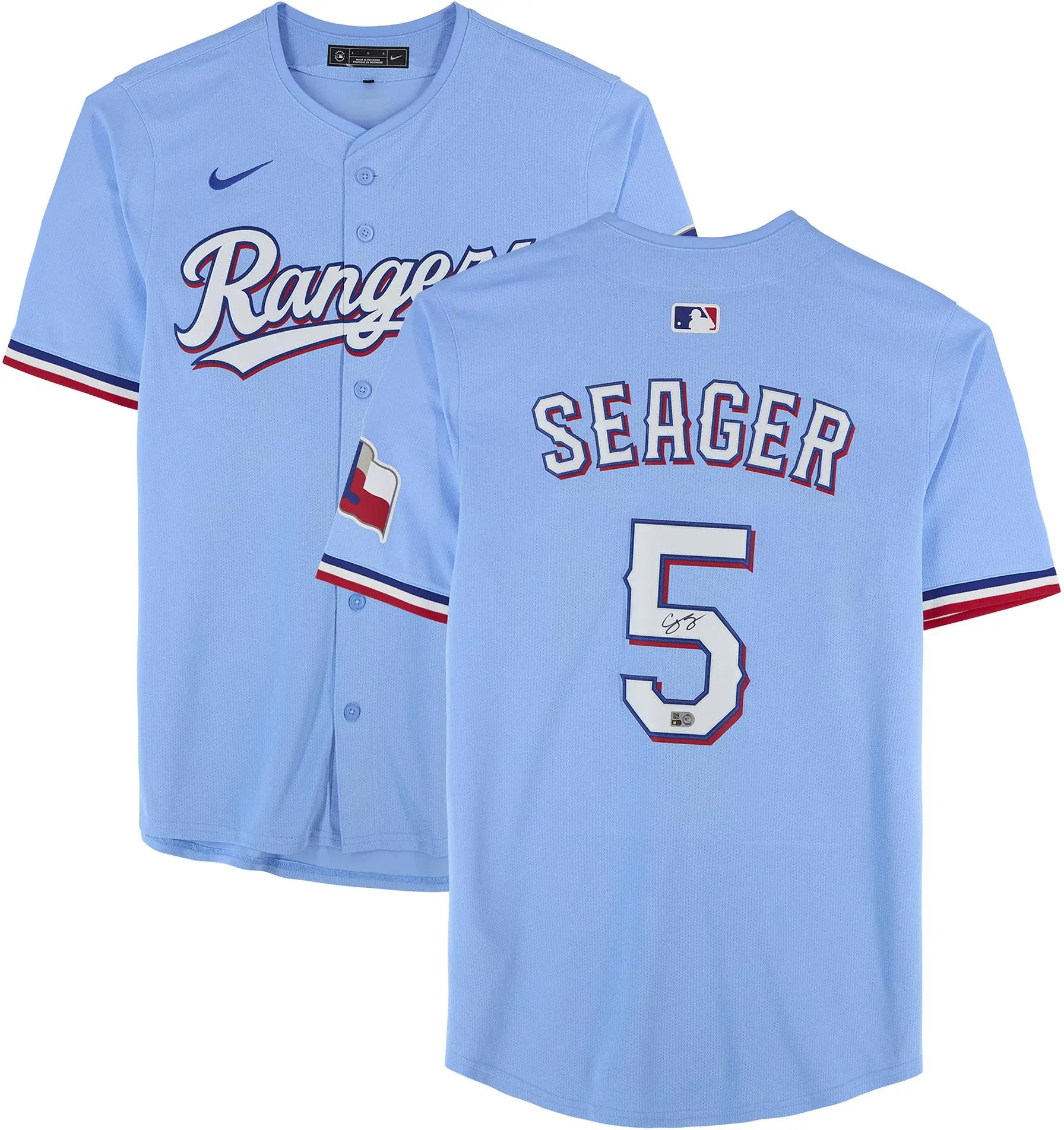 Corey Seager Texas Rangers Autographed Light Blue Nike Replica Jersey - Fanatics Authentic Certified