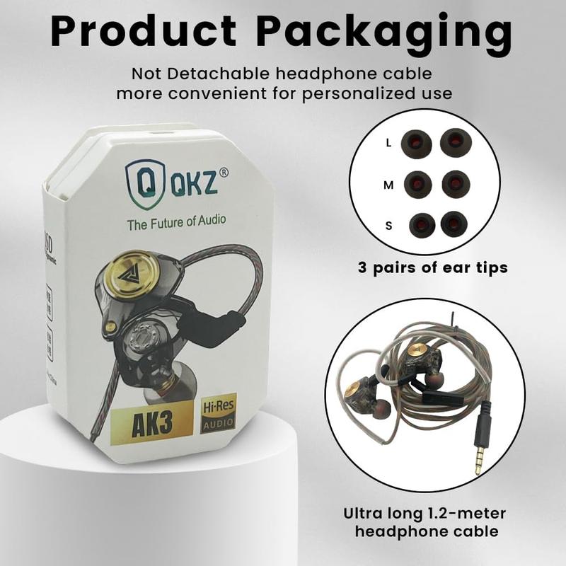 Wired Gaming Headphones IEM Earphones with 1DD，QKZ in Ear Monitor, HiFi Earbuds, Bass Sound with New 11mm Dynamic Driver for Video Music Gaming