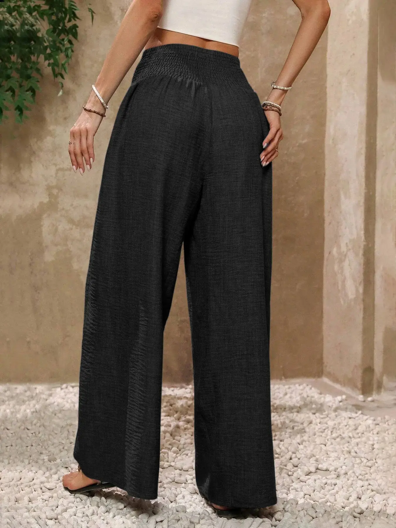 Stylish Women's Loose-Fitting High Waist Flowy Wide-Leg Pants, Loose Palazzo Pants, Elegant Casual Style Pants All-Season Trousers for Office & Daily Wear