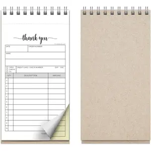 Thank You Receipt Book, 3.4x5.5 2-Part Carbonless Spiral Bound - Made in USA, Receipt Book with Carbon Copies for Small Business, 50 White/Yellow Pages