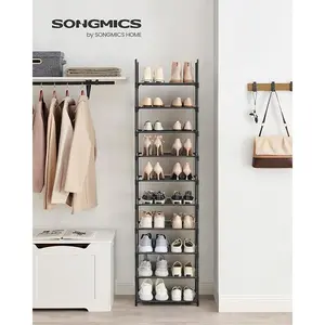 SONGMICS HOME 10 Tier Shoe Shelf, Shoe Storage Organizer, Space-Saving, Metal Frame, Non-Woven Fabric Shelves, for Entryway, Bedroom Racks