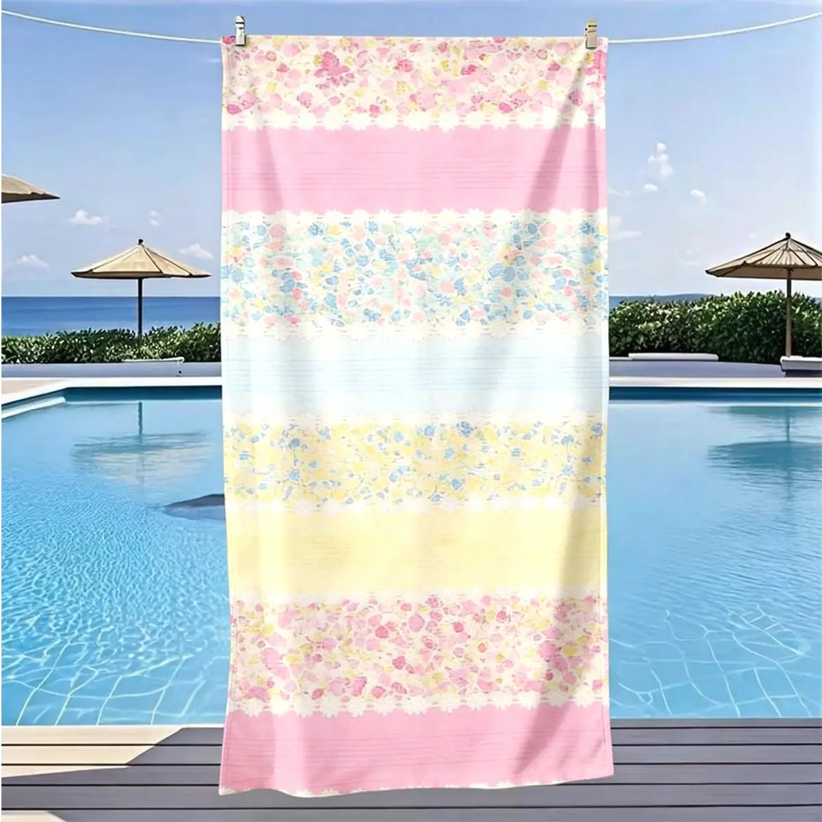 Macaron Floral Beach Towel, Quick-Dry Soft Polyester, Multi-Use Portable Multipurpose Towel Yoga Travel Swim Camping, Large Size, Travel Towels, Quick Drying Towels, Best Gift