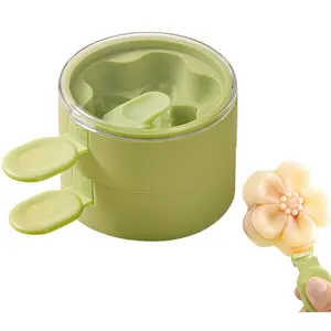 Multi-Layer Ice Cream Mold Flower Shape Silicone Homemade Popsicle Molds Reusable DIY Molds Ice Cream (Green, Double Deck)