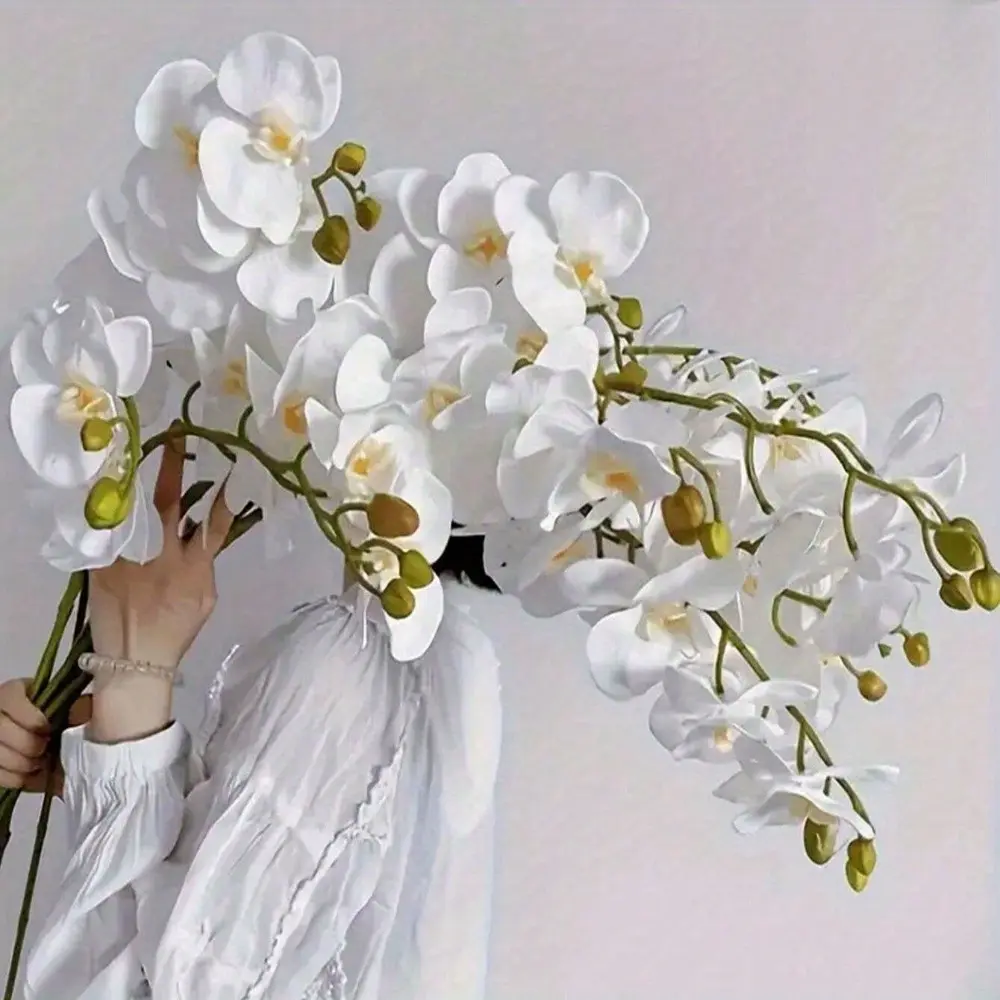 AnYa 5pcs  38in Real-Touch Non-Silk Phalaenopsis Orchid Branches - Bouquet-Shape Artificial Fake Plants for Home Users, Kitchen Bath Decoration, Wedding Accent Decor