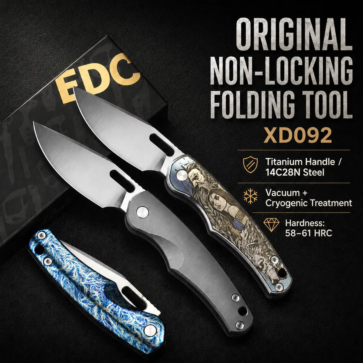 Mulight XD092 pocket tool - Premium Folding EDC Utility Tool with Non-Locking Design, 14C28N TC4 Titanium Alloy Handle, and CNC Textured Grip