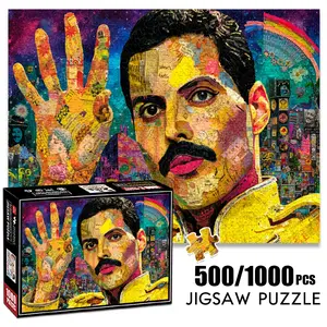 1pc 1000 piece adult puzzle 70x50cm Freddie Mercury - Colorful Collage Art with Hand Gesture 500 pieces of paper jigsaw puzzle, suitable for adults and families, large-scale DIY puzzle interactive