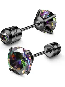 Hypoallergenic G23 Titanium Screw Back Earrings, 20g Pure Titanium Posts, 5a Cz Studs for Sensitive Ears, Unisex Casual Jewelry, High Quality Earrings