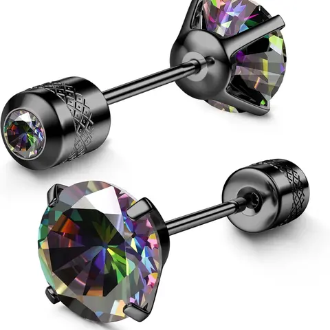 Hypoallergenic G23 Titanium Screw-Back Stud Earrings, 20G Threaded Posts with 5A Cubic Zirconia, Tarnish-Resistant Unisex Jewelry for Sensitive Ears and Everyday Wear