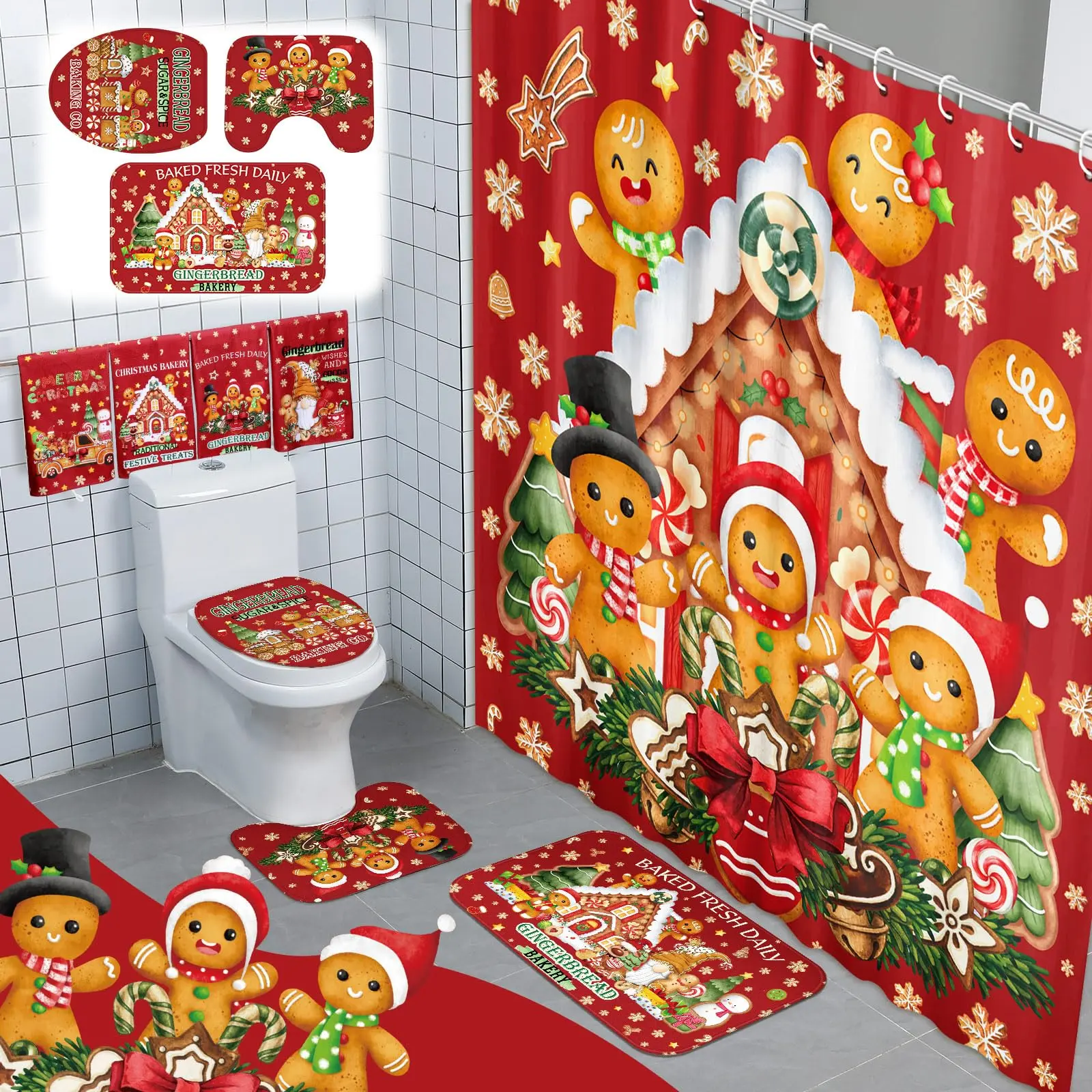 Christmas Bathroom Decor Gingerbread Bathroom Makeover for Daughter Girls, 72x72 inch Shower Curtain & Non Slip Rugs & Toilet Lid Cover Guest Bathroom Decor Holiday Bathroom Styling Christmas Decorations Decoratewithme Christmas Cozy Vibes Christmas Gifts