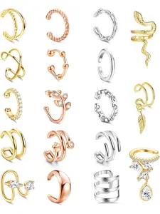 18 Pcs Assorted Colorful Non-Piercing Ear Cuff Collection for Women Men Bendable Wrap-around Design Customized Fitting for Different Ear Shapes for Helix Cartilage Placement Exquisite Polished Craftsmanship Understated Luxury To Unisex Everyday Styling