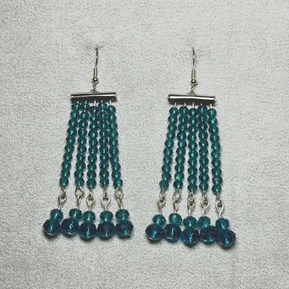 Teal Blue Beaded Earrings