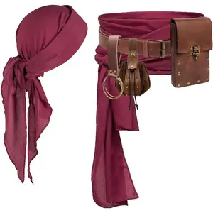 Pirate Costume Pirate  Scarf Bandanas Belt  Sash Medieval Belt Pouch  Purse Leather Hook Festival Sets