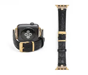 SNAKSTON Premium Faux Crocodile black Leather Watch Band Compatible with Apple Watch Series Elegant Luxury Fashion Replacement Strap for Women Men Multi-Size Fit Luxury gold Metal Buckle for iWatch Series 11/10/9/8/7/6/5/4/3/2/1/Ultra/SE