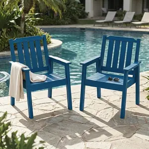 Gaomon Outdoor Patio Dining Chairs Set of 2, Heavy-Duty HDPE Plastic Garden Seating with Sturdy Weather-Resistant Frame, Comfortable Wide Seats and Back, Waterproof for Backyard, Navy