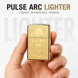 Rechargeable Dual Arc Electric Lighter for Adults, USB-C Flameless Pocket Lighter with Embossed Metal Case, Wind-Resistant Ignition for Camping & Outdoor Use