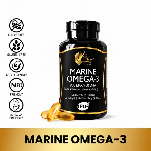 Cocó March N.M.D Marine Omega-3 Fish Oil Supplement for Adults, 900 mg EPA + 700 mg DHA, rTG Fish Oil, 90 Softgels