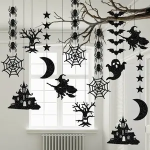 Halloween Decorations - Hanging Spider, Witch & Bat Set, Creepy Garland with Ghost Ornaments for Party Ceiling Decor