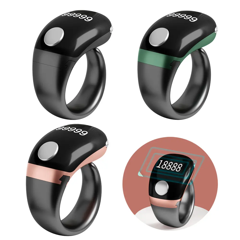 LCD Electronic Digital Tally Counter Smart  Point Marker Row Finger Counter Type-C Charging  Holder Mini Stitch Counter ring