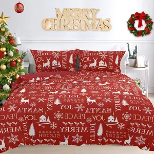 Christmas Duvet Cover  Size, Brushed Microfiber Snowflake Reindeer Tree Printed  Winter Theme Comforter Cover Set for Christmas  Year Holidays, Red 90x90 Inch