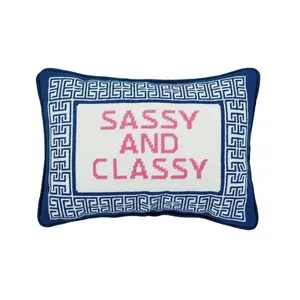 212 MAIN 10x14 in. Sassy & Classy Embroidered Needlepoint Art Pillow, Blown Filler, Polyester Blend, Multi-Color, Classic Size, Embroidered Detailing