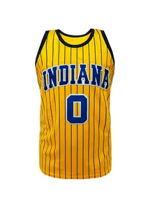 Men's Striped Basketball Jersey, Breathable Loose Fit Sportswear, Embroidered Letter Design, All Seasons Outdoor Activities