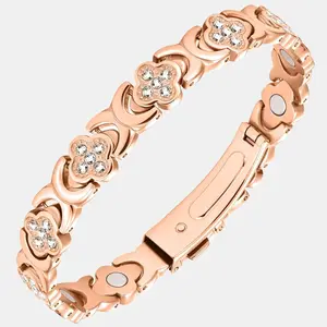Jecanori Pure Copper Bracelet for Women, Lucky Clover Design, 3500 Gauss Magnet, with Length Adjuster