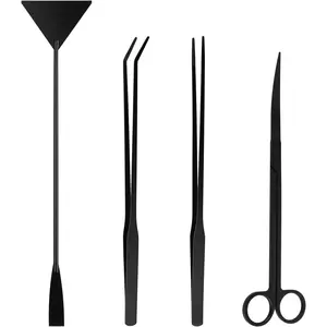 Aquarium Aquascape Tools Kit - 4 in 1 Terrarium Decor Supplies with Long Tweezers Feeding Tongs, Aquarium , Algae Scraper, Live Fish  Tank Accessories Cleaning Trimming Kit