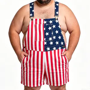 Summer Plus Size Unisex American Flag Overalls | Soft Stretch Denim-Free Bib Pants, Breathable Streetwear Outfit for Memorial Day, Independence Day & Casual Vacation – Sizes Up to 5XL
