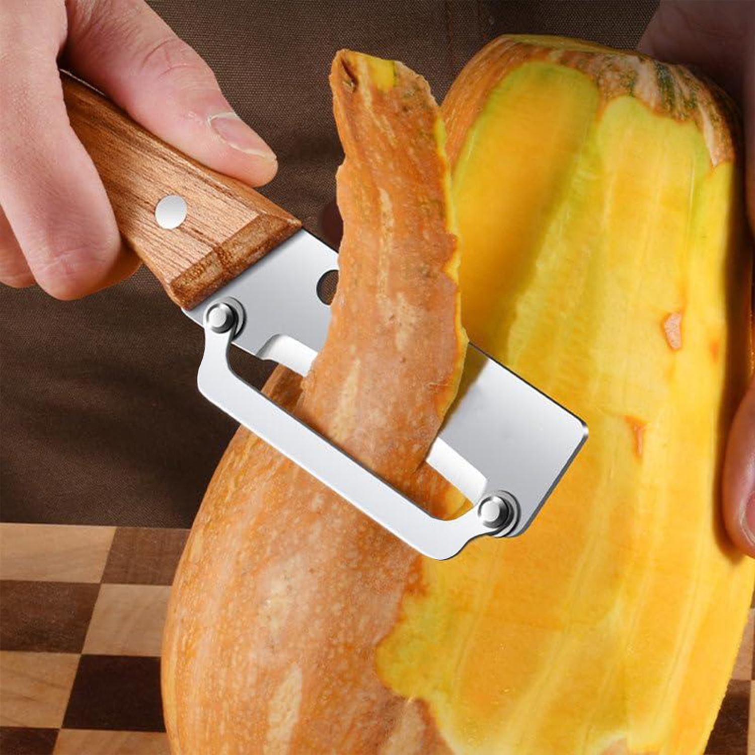 2-in-1 Stainless Steel Fruit & Veggie Peeler with Bottle Opener, Wooden Handle Non-Slip Ergonomic Grip, Sharp Durable Peeler for Kitchen Vegetable Fruit Peeling
