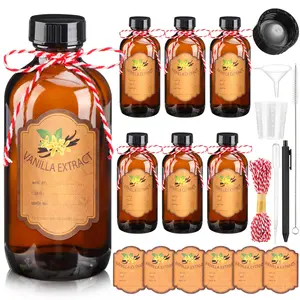 6 Pack Vanilla Extract Bottles 4 oz Homemade Glass Bottles for Vanilla Extract Amber Glass Jars for Syrup,Food,Sauce,Beans,Vanilla Extract Christmas Gift