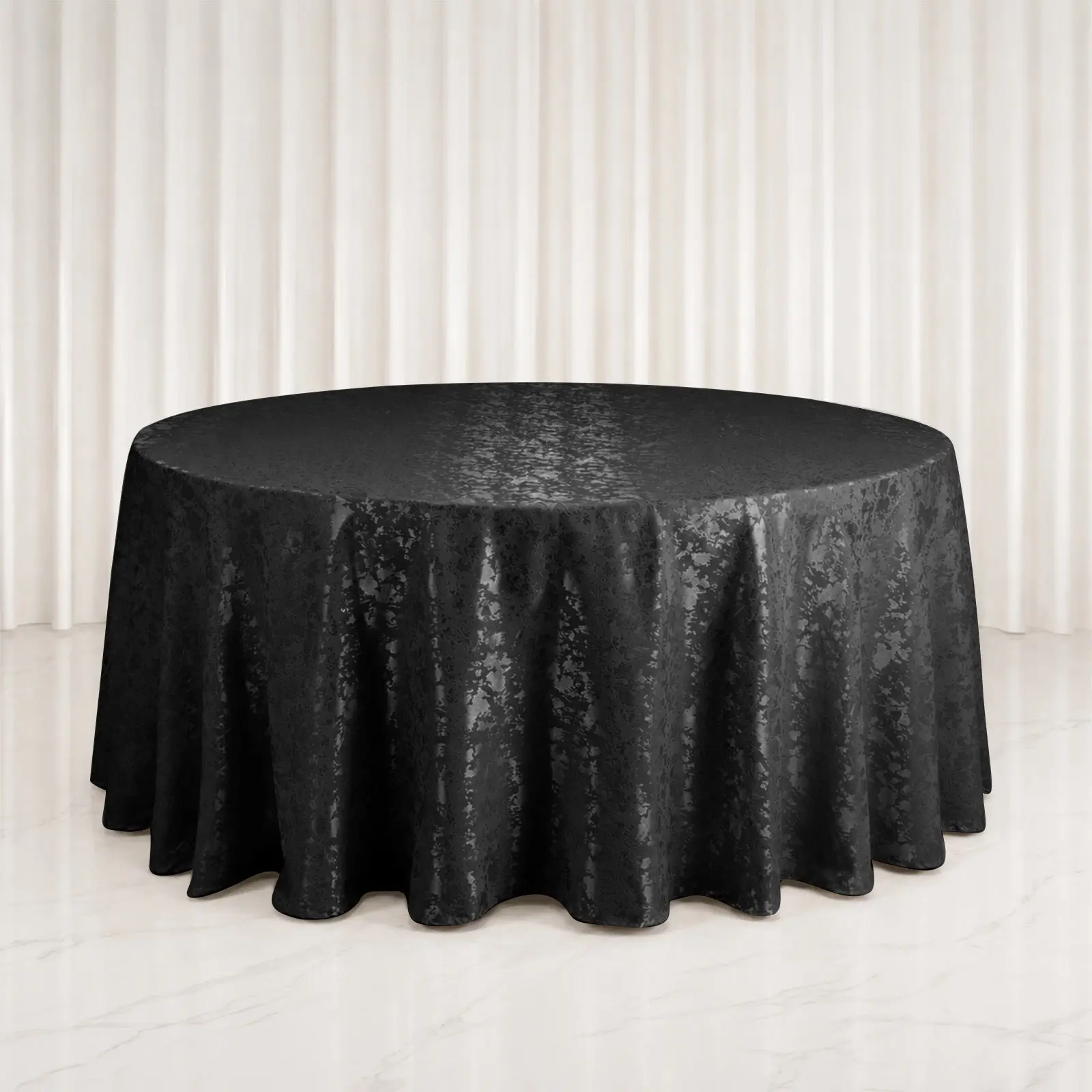 120" Round Black Jacquard Tablecloth - Abstract Watercolor Pattern