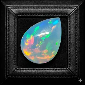 Semi-Finished Ethiopian Opal Semiprecious Stone, 4.9ct Pear-Shaped with Play-of-Color, Natural Stone with Distinctive Look