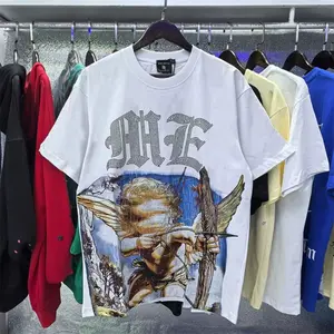 Fashion brand MIXED EMOTION T-shirt, unisex couple street style, angel print, summer top, crew neck short sleeve.