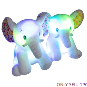 Glowing Floral Elephant Plush Toy, Large Ears Long Nose Animal Plush Doll, Hair Warm Decorative Ornament, Kids Night Light Gift