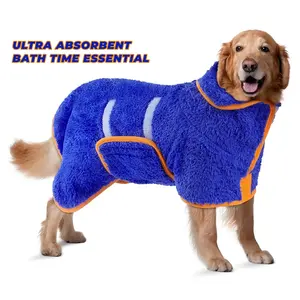 Bienbee Dog Bathrobe, Quick-Drying Super Absorbent Dog Robes for Bath, Pet Dressing Gown with Adjustable Velcro Strap, Warm Dog Clothing