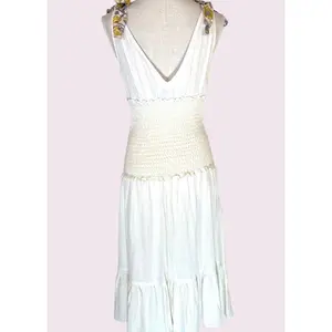 Free People Summer White Party Midi Dress Cotton Floral Linen Soft Womenswear Formal Underwear Women Lady Comfort Comfortable Feminine