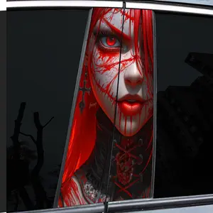 2 Piece Car Pillar Sticker, Red Pattern Design Vinyl Car Sticker - B Window Pillar Sticker, Self-Adhesive Waterproof and Scratch Resistant, Suitable for Glass, Metal, Plastic Surfaces - Car Decoration, Vehicle Exterior Decoration