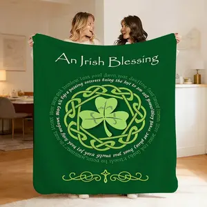 1 Pc "Luxurious Green Irish Blessing Blanket - Celtic Knot and Shamrock Pattern for Bedroom, Sofa, Camping - Cozy Portable Blanket for All Occasions"
