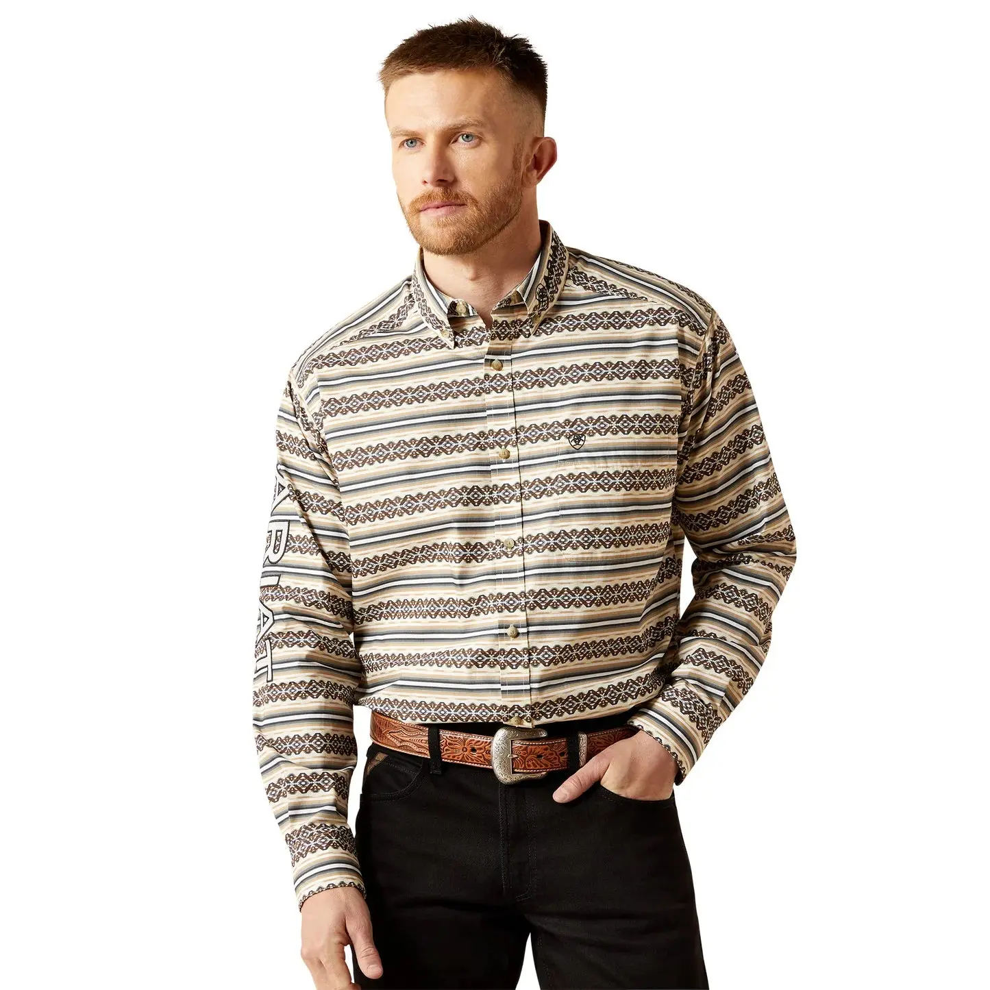 ARIAT MEN KHAKI/WHITE TEAM PETER LS SHIRT -10065814