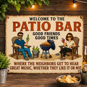 Vintage Metal Wall Sign with Patio Bar BBQ Theme 2D Flat  8x12 Inch Aluminum Wall Decor Patio Bar Wall Decor for Backyard Party Garden Outdoor Living Space