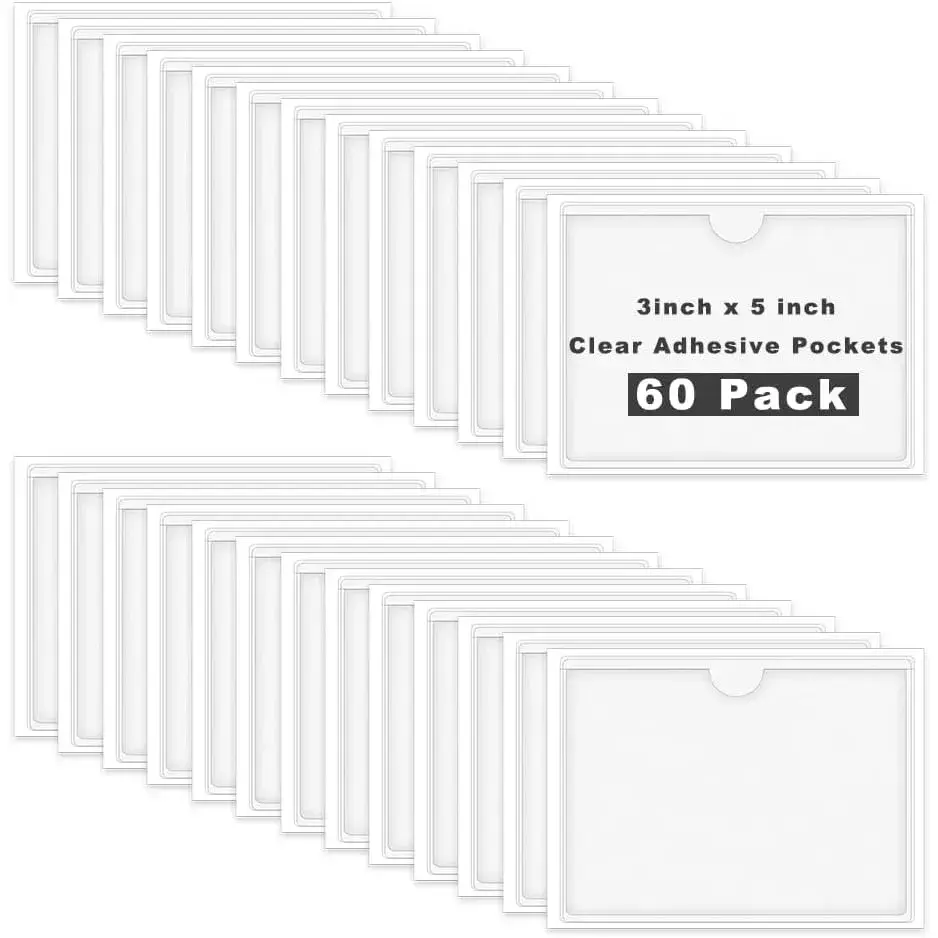 60 Pack 3 X 5 Inches Adhesive Index Card Pockets, Clear Self Adhesive Label  Pockets Label Holders Card Holder Shelf Label Holder for Organizing,  Storage Bins (3.7 x 5.3 inches) - TikTok Shop