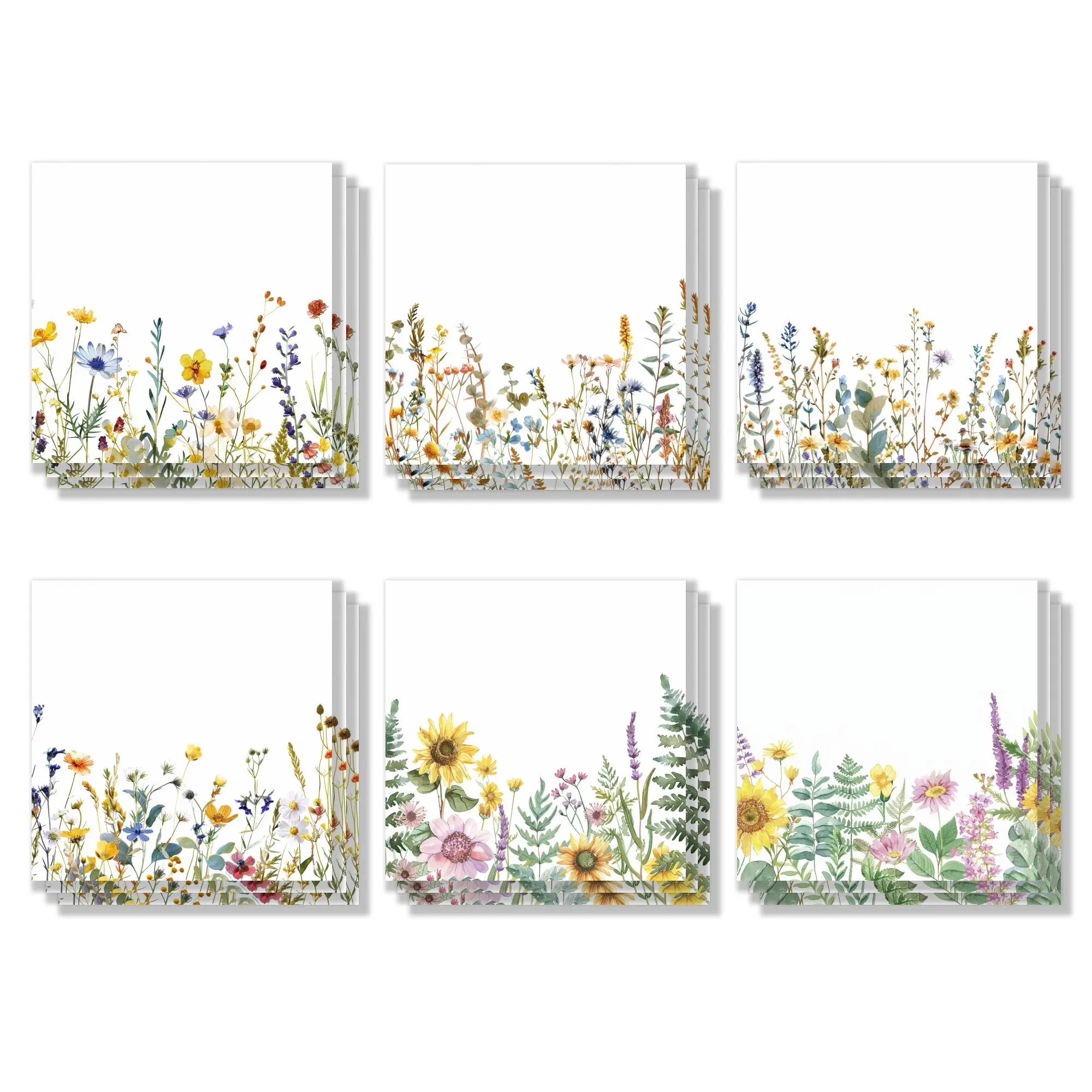 Flower Pattern Sticky Note (6 Counts/set), Cute Wildflower Note Pad, Adhesive Note for Messages, Reminders, School Office Home Supplies Students Teachers Gift, Unique Pack