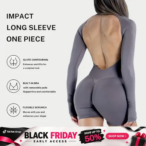 [SIZE UP 1] DEEFY Impact Long Sleeve One Piece Unitard Fitness Gym Bralette Soft Workout Activewear Minimalist [STRONG COMPRESSED]