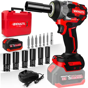 DENAZTL 1/2 Brushless lmpact Wrench kit , 21V Cordless pistola de impacto w/ 3 Variable Speeds, High Torque Max 450ft-lbs (600 Nm), 4.0Ah Li-ion Battery and Fast Charger, 6Pcs  Sockets, Car Bolts Impact Gun, diy lover, Father's Day Gift